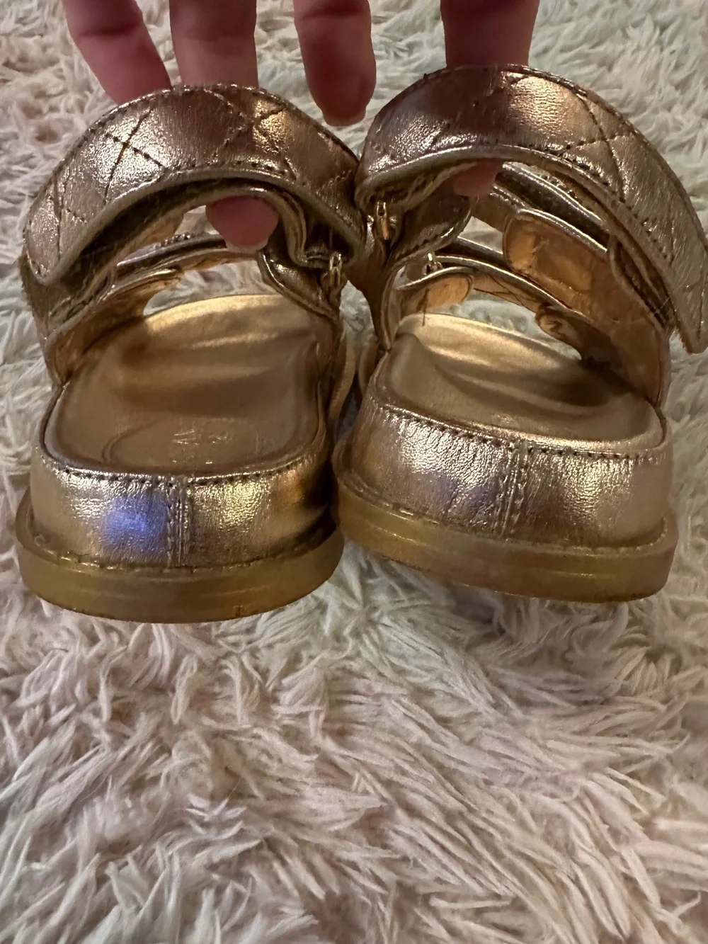 Chanel Iridescent Lambskin Quilted Velcro Dad Sandals in Light Bronze Size 40